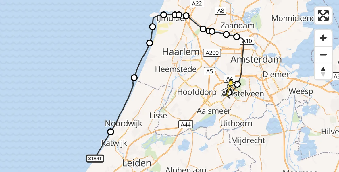Routekaart van de vlucht: Politiehelikopter naar Schiphol