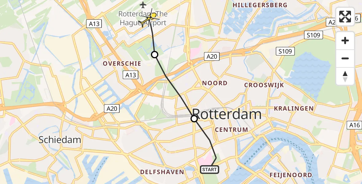 Routekaart van de vlucht: Lifeliner 2 naar Rotterdam The Hague Airport