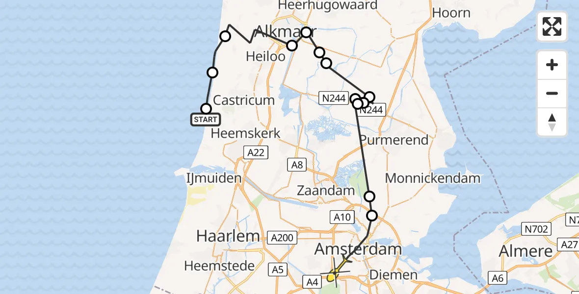Routekaart van de vlucht: Politiehelikopter naar Amsterdam