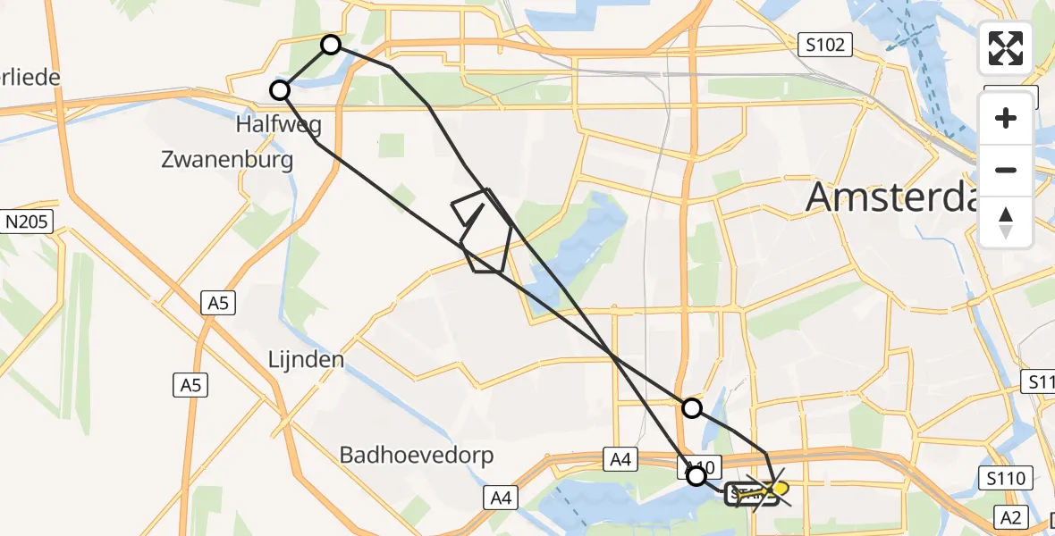 Routekaart van de vlucht: Lifeliner 1 naar VU Medisch Centrum Amsterdam