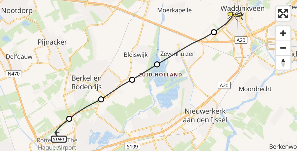 Routekaart van de vlucht: Lifeliner 2 naar Waddinxveen