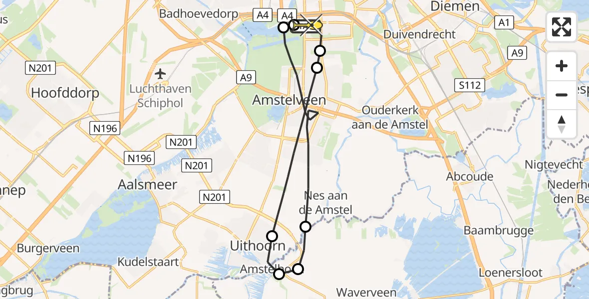 Routekaart van de vlucht: Lifeliner 1 naar VU Medisch Centrum Amsterdam