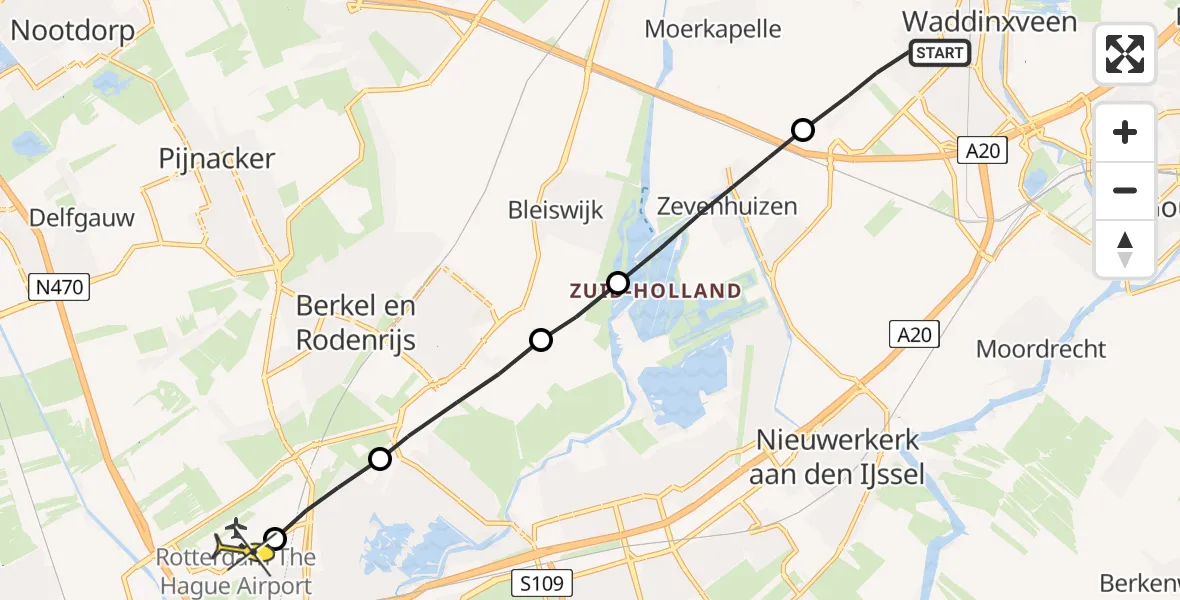 Routekaart van de vlucht: Lifeliner 2 naar Rotterdam The Hague Airport