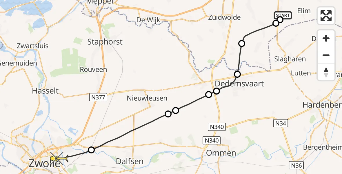 Routekaart van de vlucht: Lifeliner 4 naar Zwolle