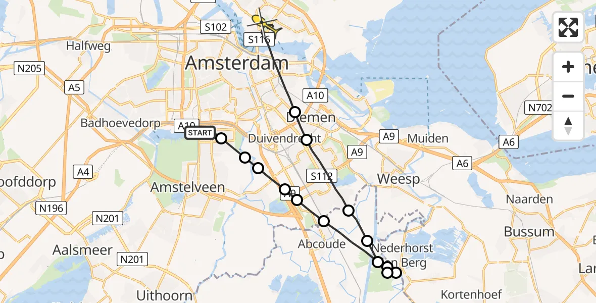 Routekaart van de vlucht: Lifeliner 1 naar Amsterdam