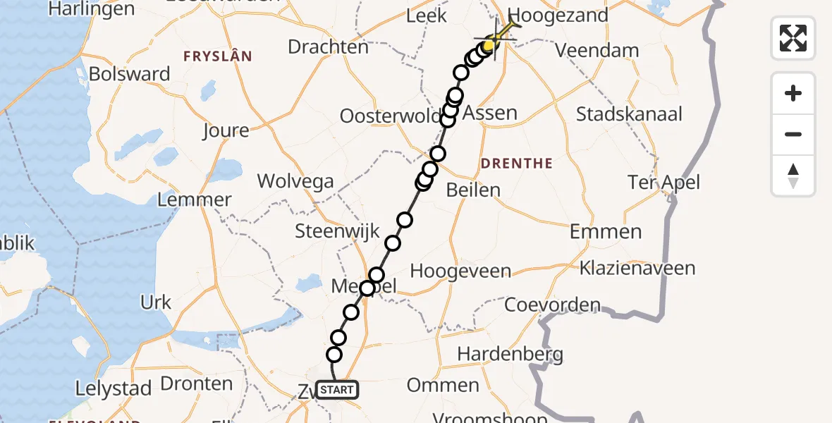 Routekaart van de vlucht: Lifeliner 4 naar Groningen Airport Eelde