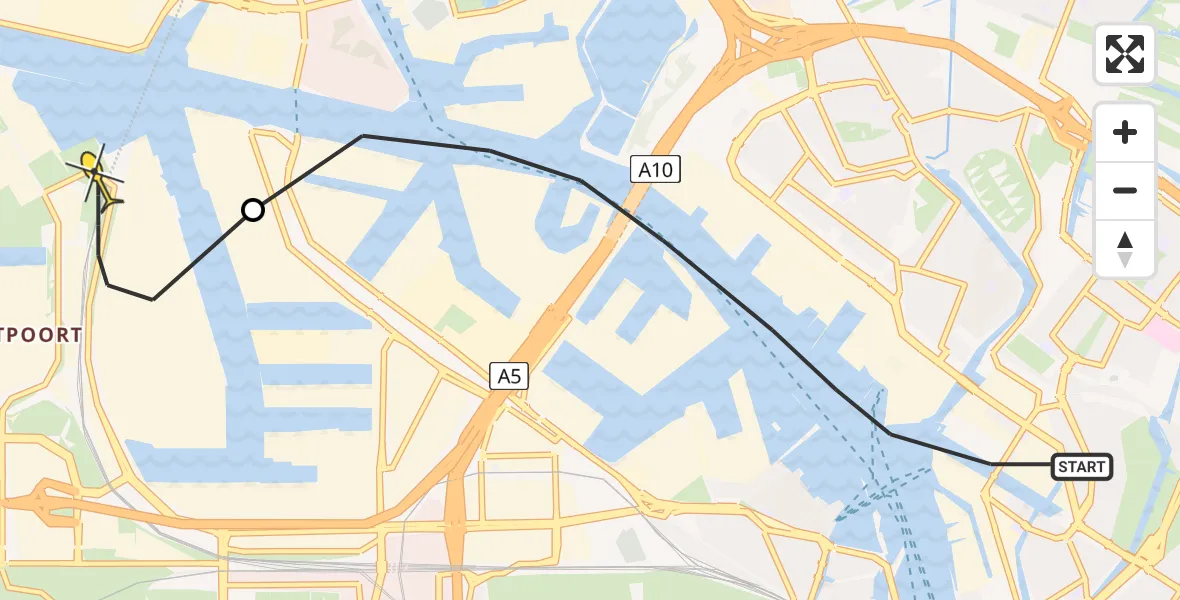 Routekaart van de vlucht: Lifeliner 1 naar Amsterdam Heliport