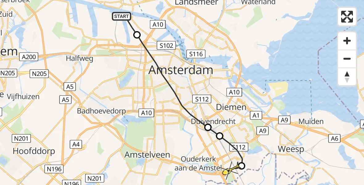 Routekaart van de vlucht: Lifeliner 1 naar Academisch Medisch Centrum (AMC)