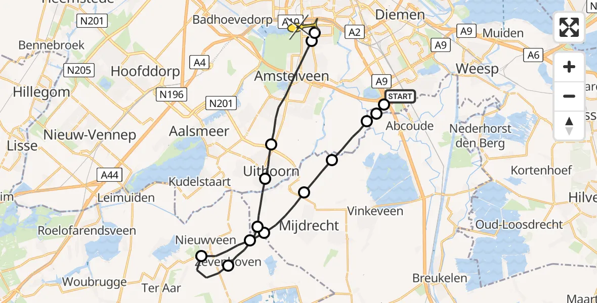 Routekaart van de vlucht: Lifeliner 1 naar VU Medisch Centrum Amsterdam