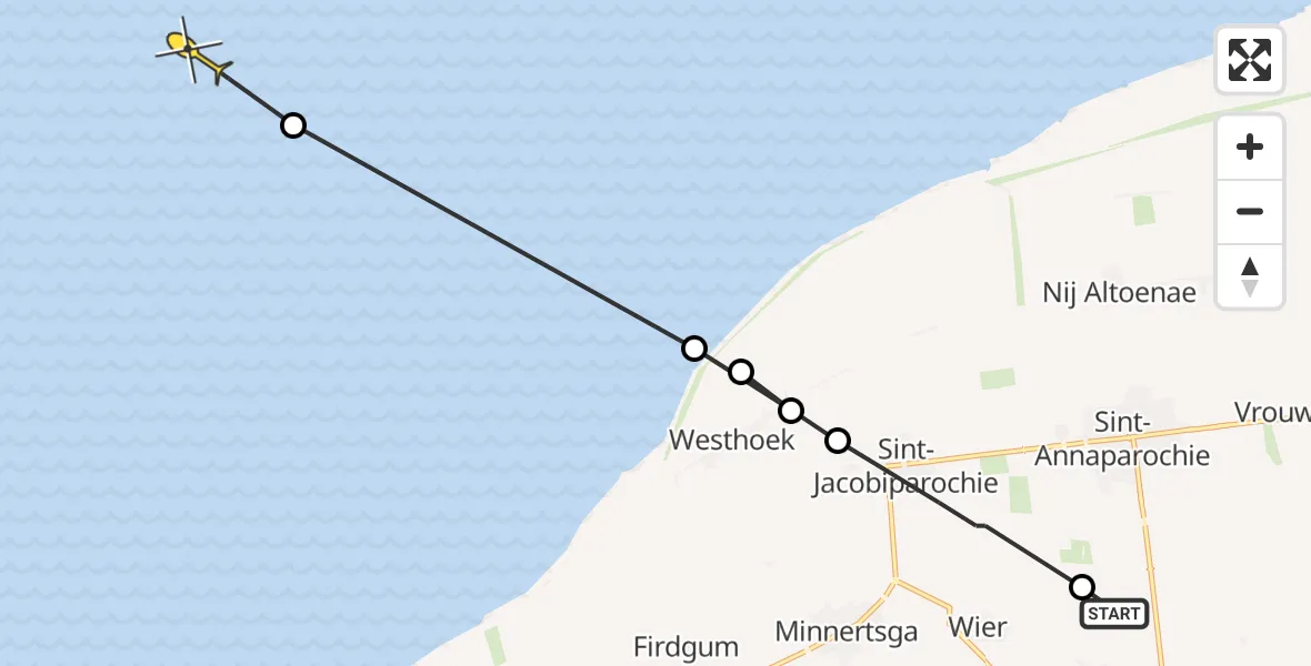 Routekaart van de vlucht: Ambulanceheli naar Oosterend