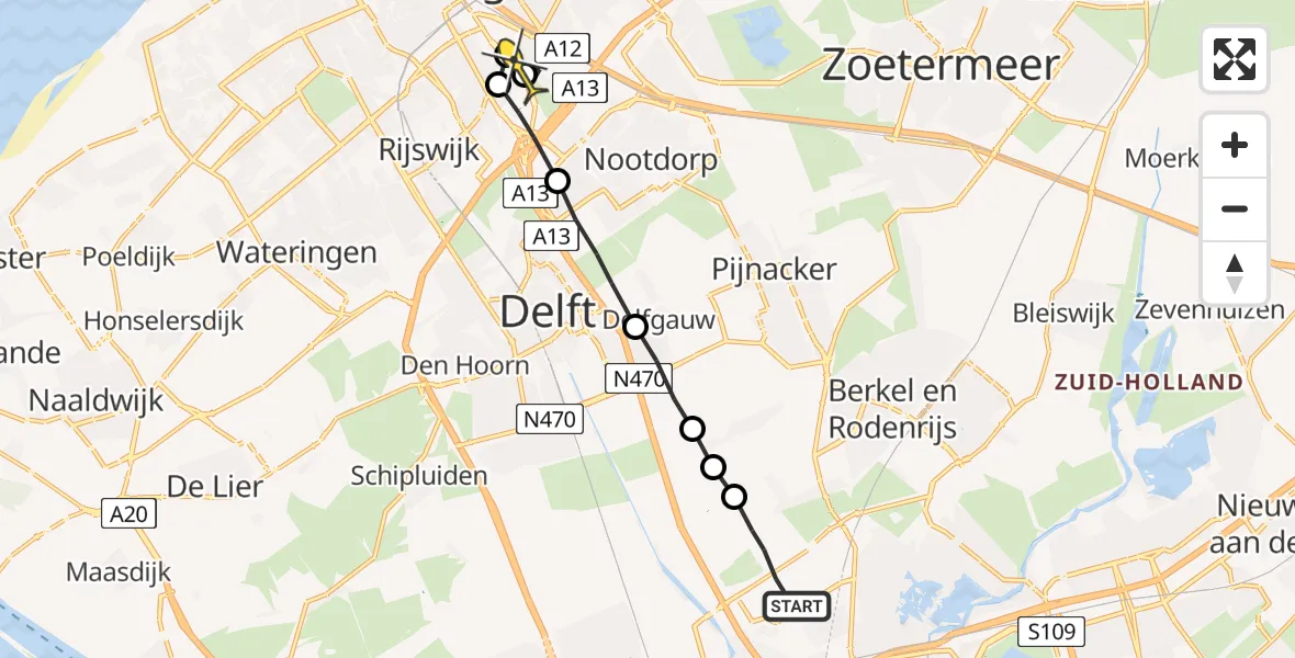 Routekaart van de vlucht: Lifeliner 2 naar Voorburg