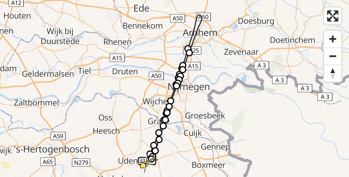 Routekaart van de vlucht: Lifeliner 3 naar Vliegbasis Volkel