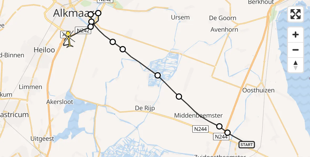 Routekaart van de vlucht: Lifeliner 2 naar Alkmaar