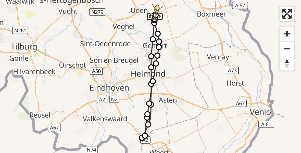 Routekaart van de vlucht: Lifeliner 3 naar Vliegbasis Volkel