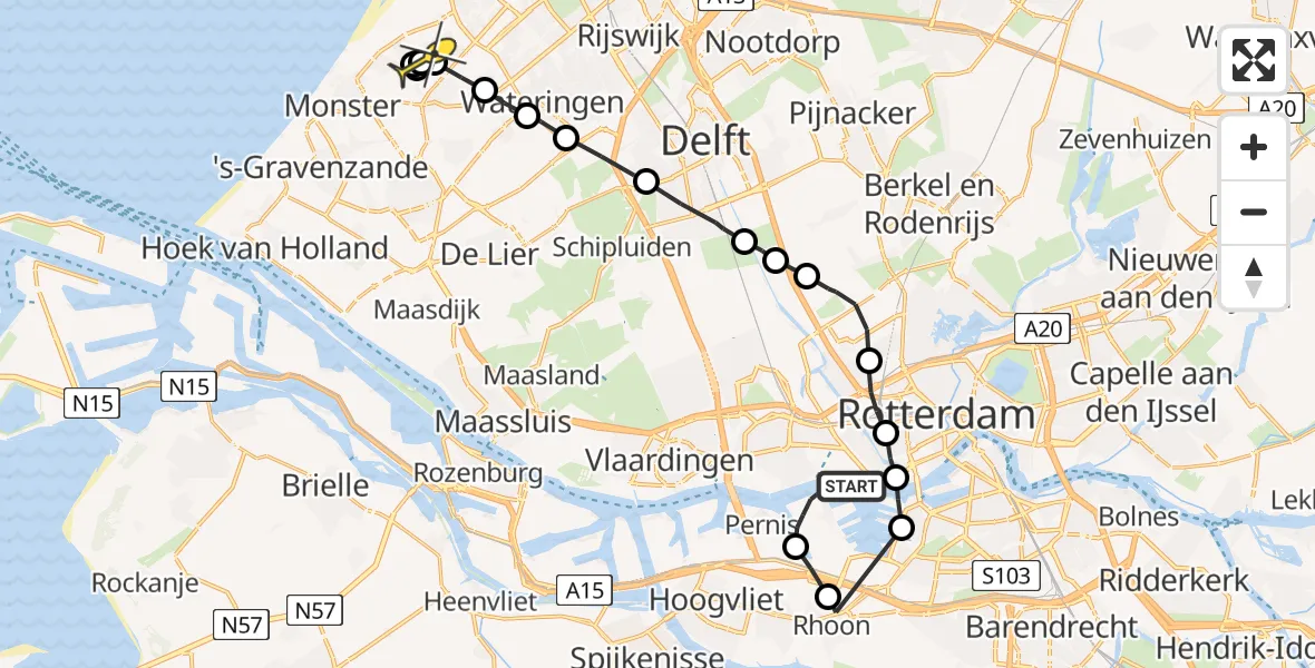 Routekaart van de vlucht: Politieheli naar Den Haag