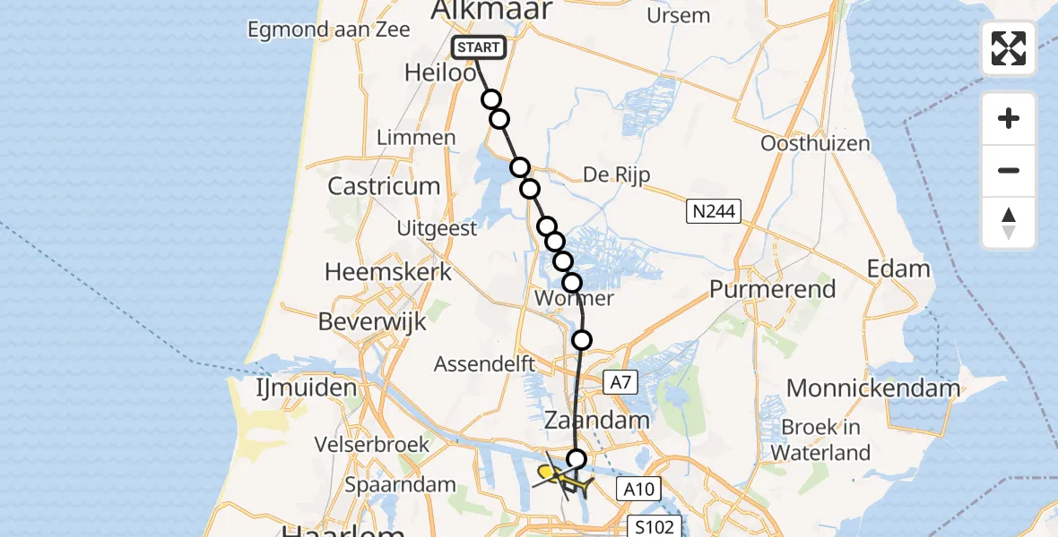 Routekaart van de vlucht: Lifeliner 2 naar Amsterdam Heliport