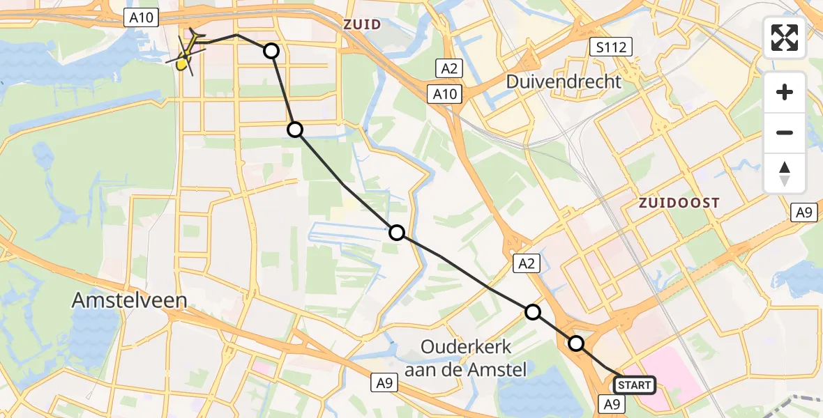 Routekaart van de vlucht: Lifeliner 1 naar VU Medisch Centrum Amsterdam