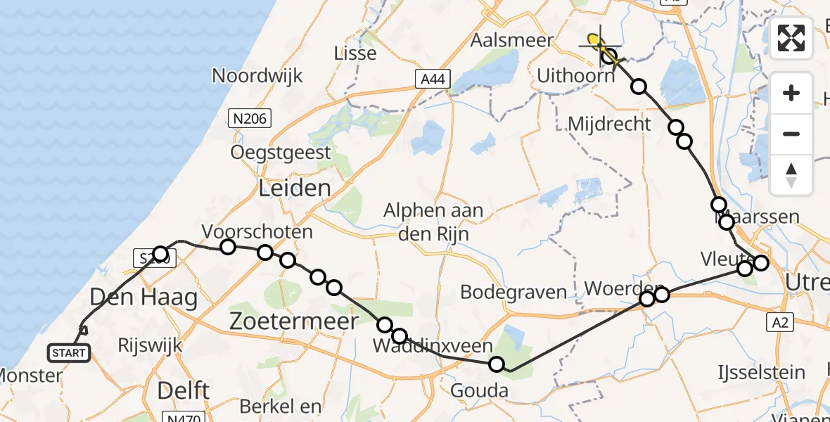 Routekaart van de vlucht: Politieheli naar Amstelveen