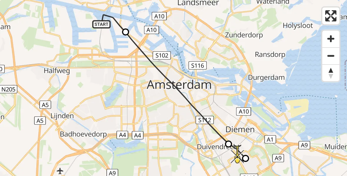 Routekaart van de vlucht: Lifeliner 1 naar Diemen
