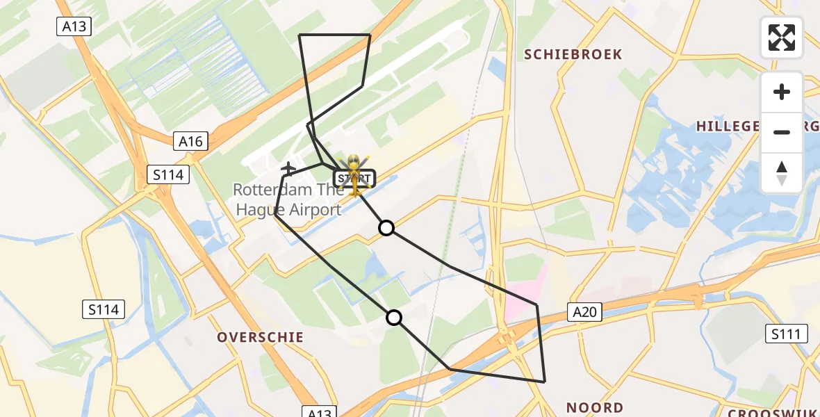 Vluchtroute Traumahelikopter Rotterdam The Hague Airport - Rotterdam The Hague Airport, 09 juli 2023, 22:49