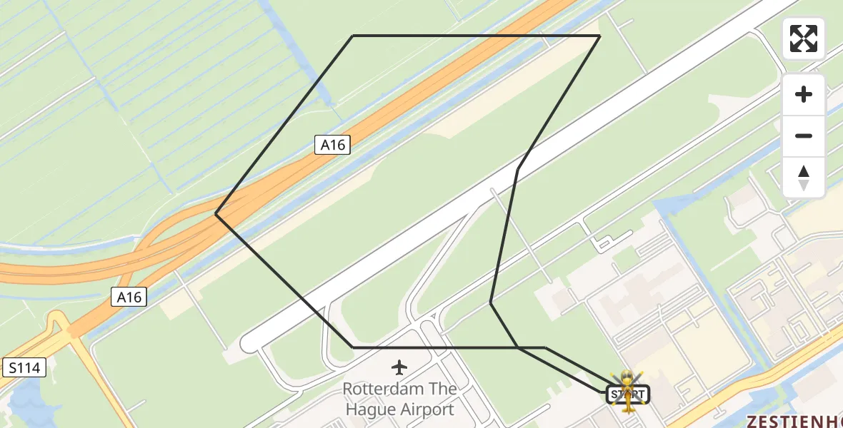 Vluchtroute Traumahelikopter Rotterdam The Hague Airport - Rotterdam The Hague Airport, 09 juli 2023, 23:31