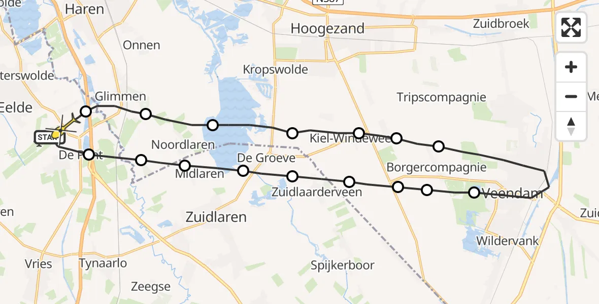 Routekaart van de vlucht: Lifeliner 4 naar Groningen Airport Eelde