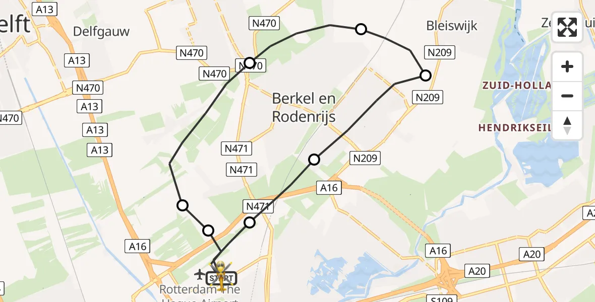 Vluchtroute Traumahelikopter Rotterdam The Hague Airport - Rotterdam The Hague Airport, 10 juli 2023, 06:25