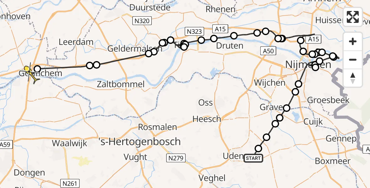 Routekaart van de vlucht: Politieheli naar Gorinchem