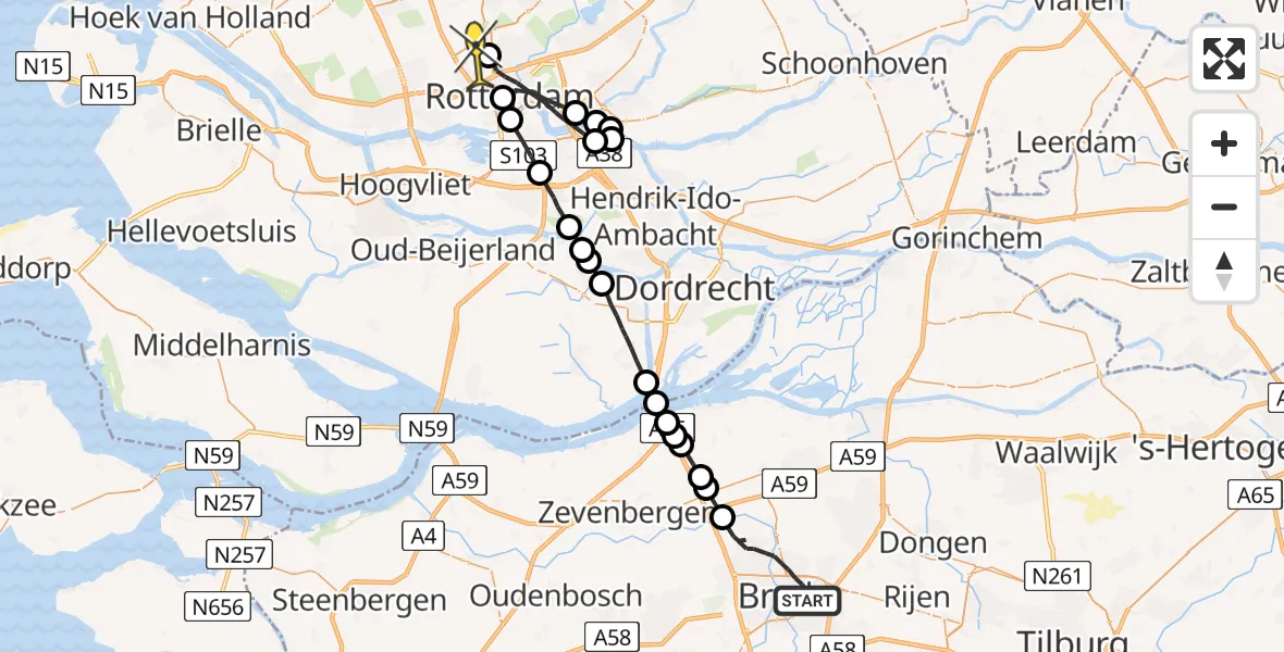 Routekaart van de vlucht: Lifeliner 2 naar Rotterdam The Hague Airport