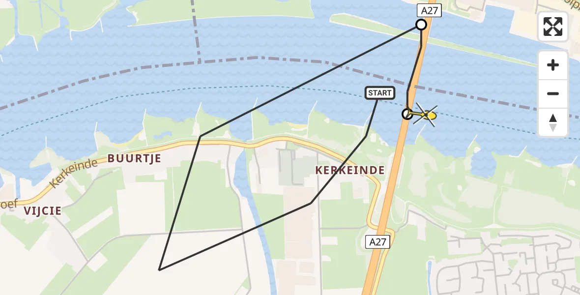 Routekaart van de vlucht: Politieheli naar Sleeuwijk