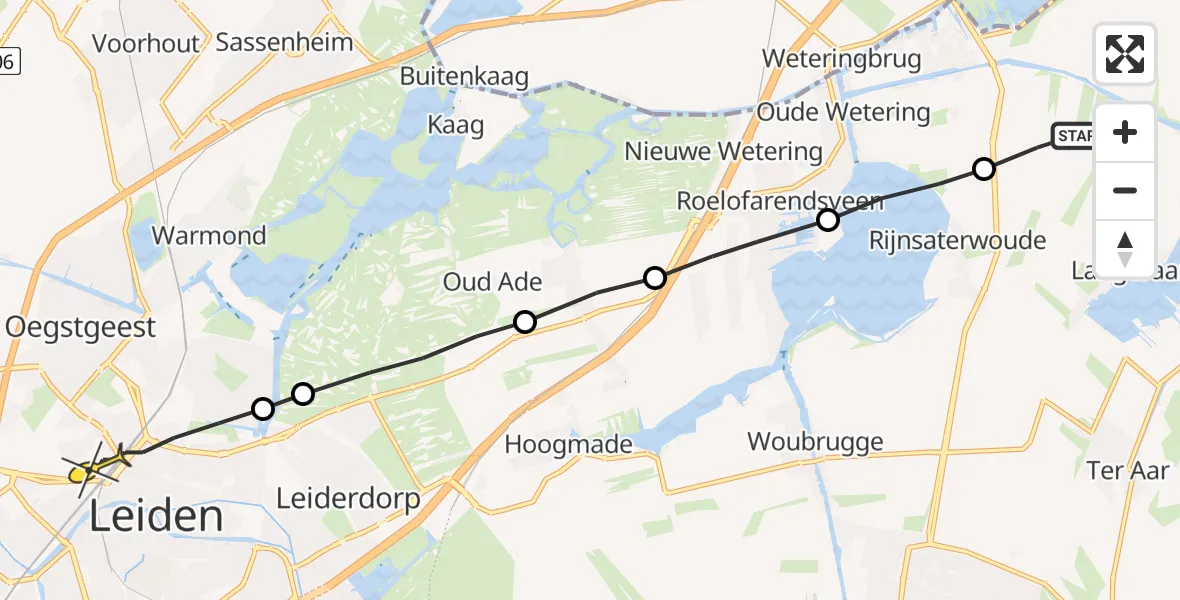 Routekaart van de vlucht: Lifeliner 1 naar Leiden