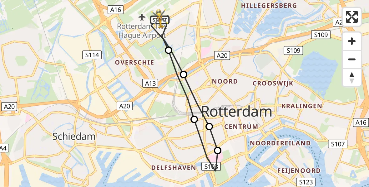 Vluchtroute Traumahelikopter Rotterdam The Hague Airport - Rotterdam The Hague Airport, 10 juli 2023, 11:55
