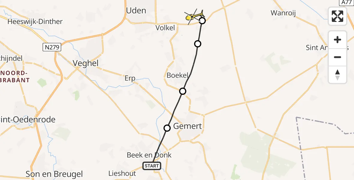 Routekaart van de vlucht: Lifeliner 3 naar Vliegbasis Volkel