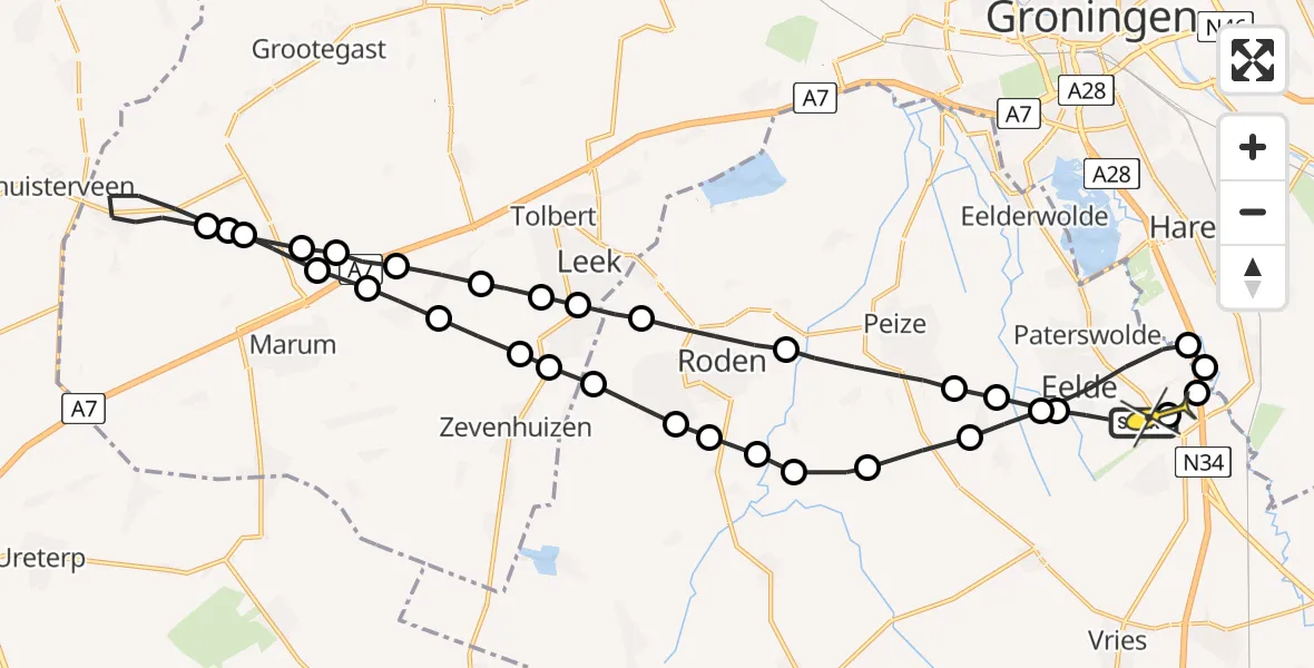 Routekaart van de vlucht: Lifeliner 4 naar Groningen Airport Eelde