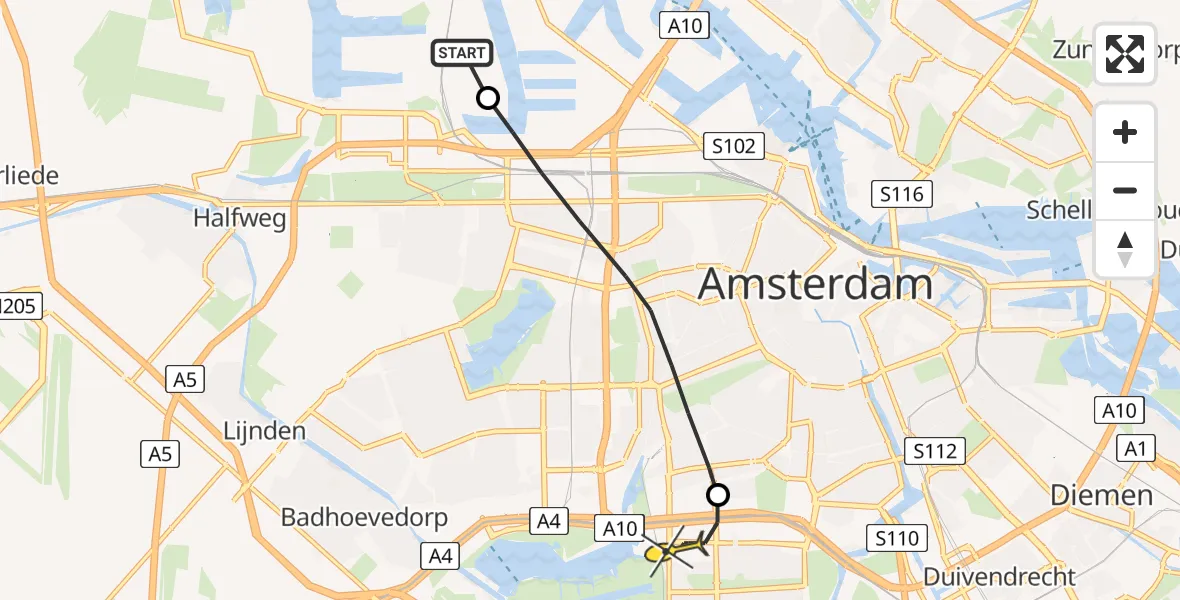 Routekaart van de vlucht: Lifeliner 1 naar VU Medisch Centrum Amsterdam