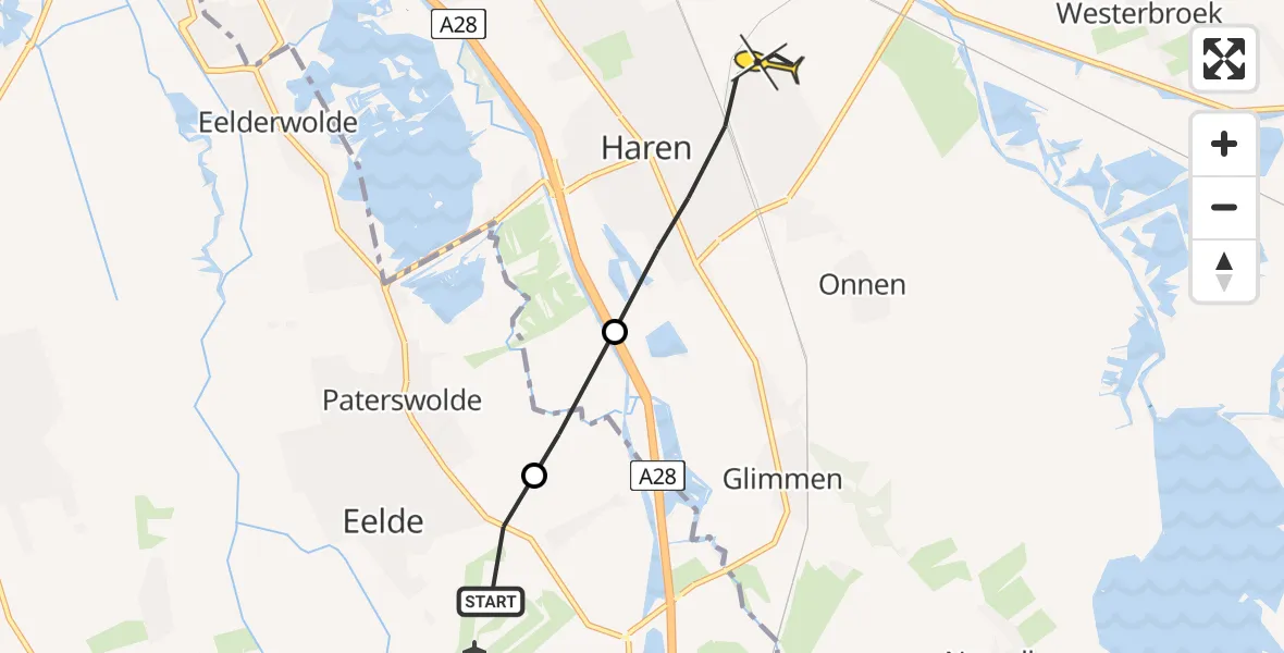 Routekaart van de vlucht: Lifeliner 4 naar Haren
