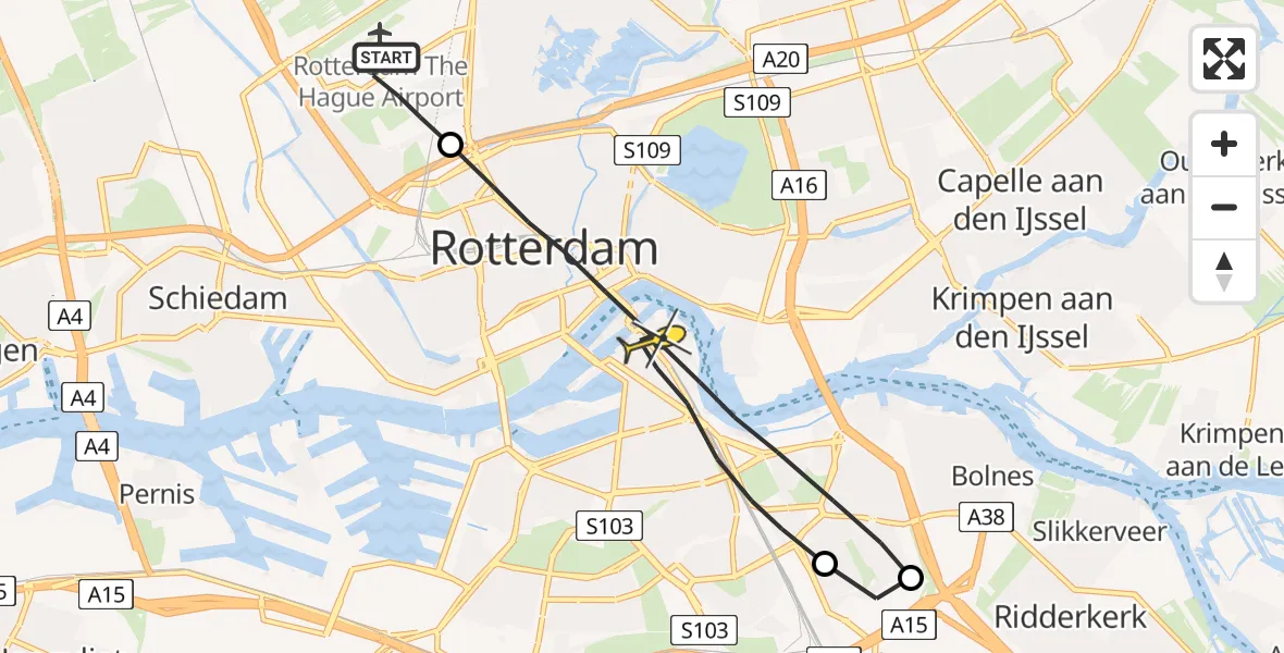 Routekaart van de vlucht: Lifeliner 2 naar Rotterdam