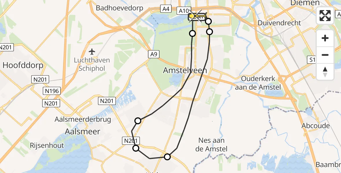 Routekaart van de vlucht: Lifeliner 1 naar VU Medisch Centrum Amsterdam