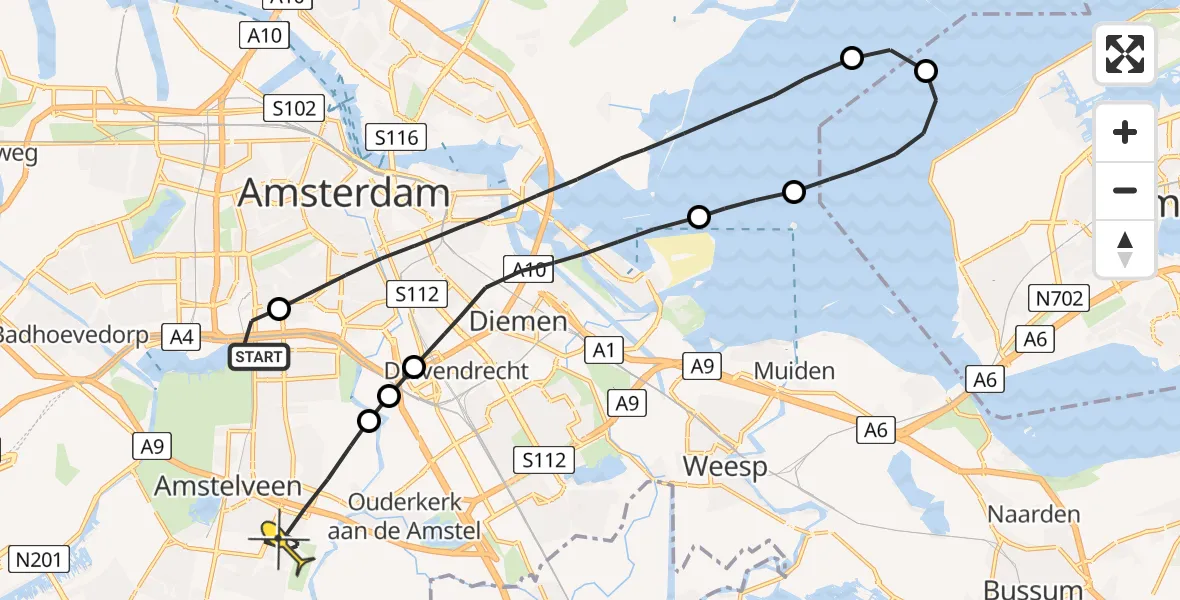 Routekaart van de vlucht: Lifeliner 1 naar Amstelveen