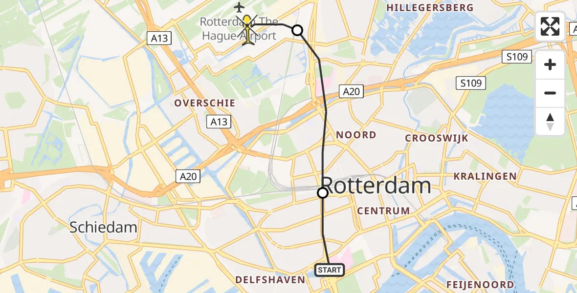 Routekaart van de vlucht: Lifeliner 2 naar Rotterdam The Hague Airport