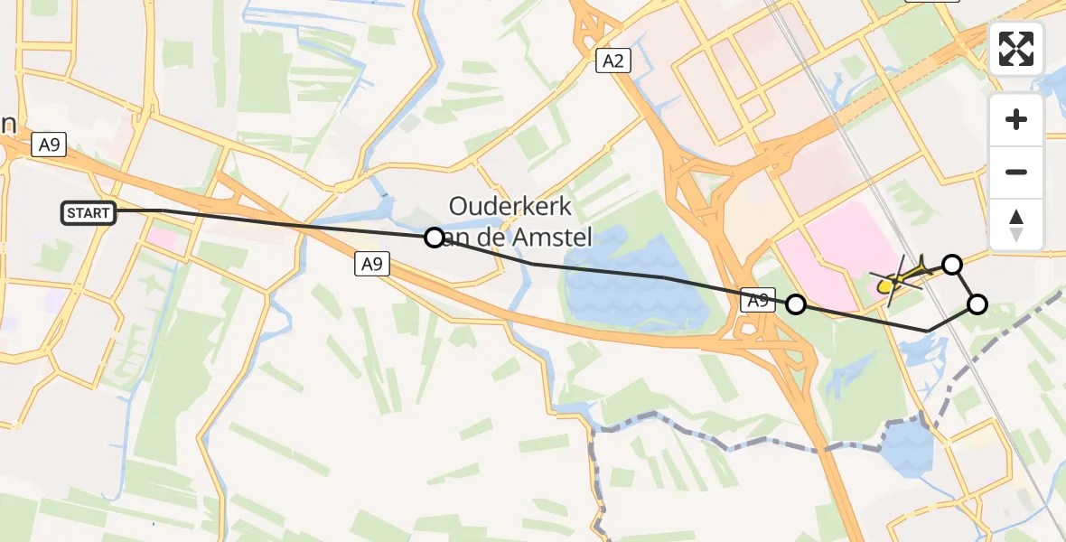 Routekaart van de vlucht: Lifeliner 1 naar Academisch Medisch Centrum (AMC)