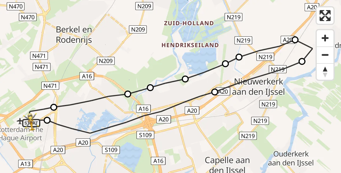 Vluchtroute Traumahelikopter Rotterdam The Hague Airport - Rotterdam The Hague Airport, 10 juli 2023, 14:04
