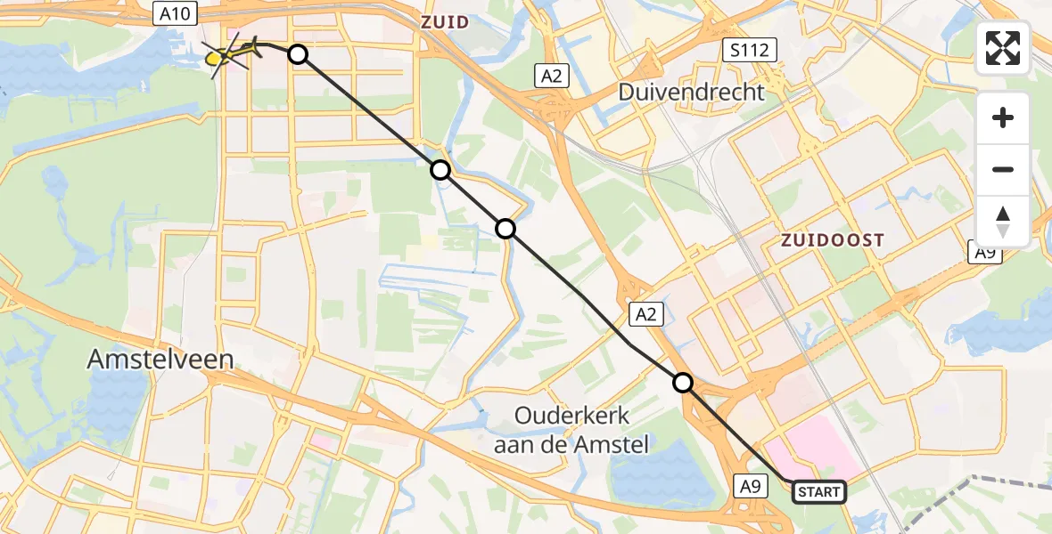 Routekaart van de vlucht: Lifeliner 1 naar VU Medisch Centrum Amsterdam