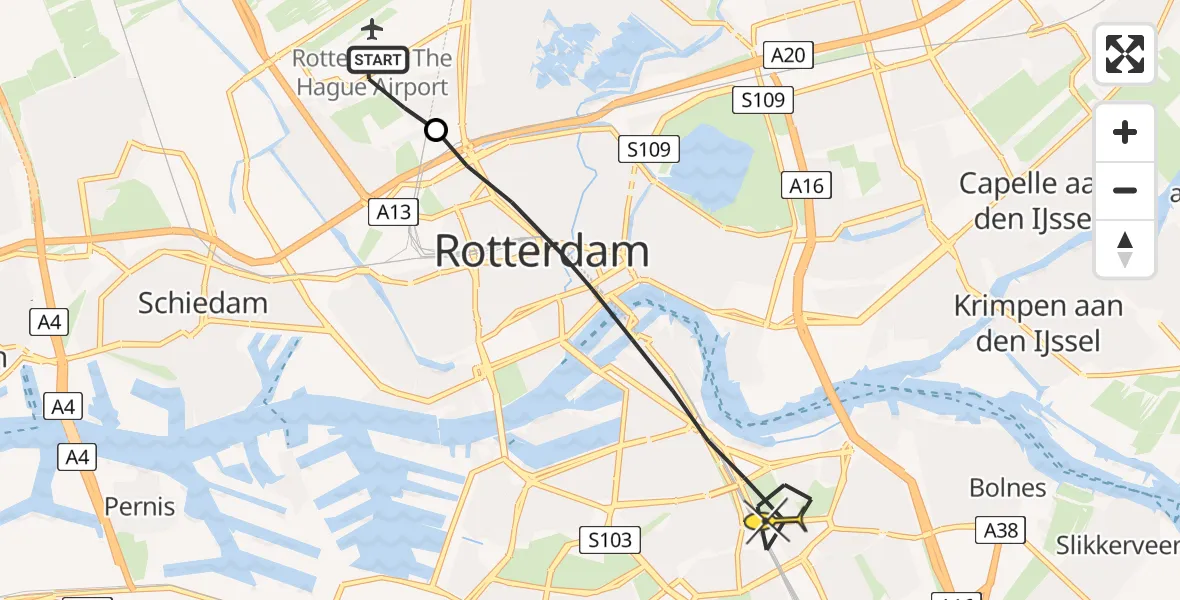 Routekaart van de vlucht: Lifeliner 2 naar Rotterdam