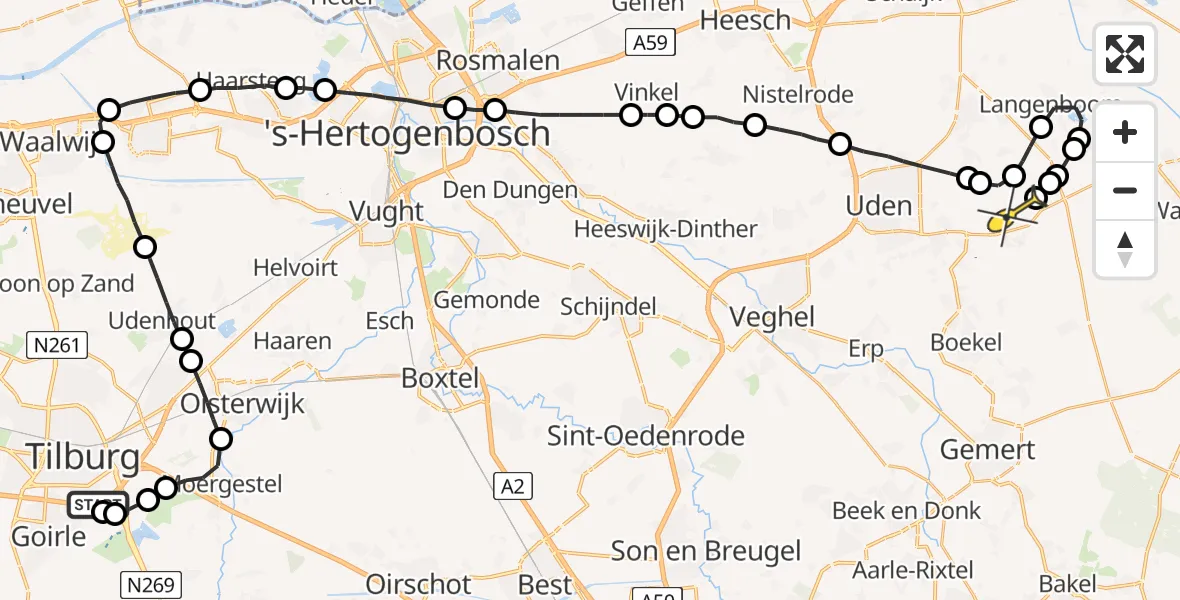 Routekaart van de vlucht: Lifeliner 3 naar Vliegbasis Volkel