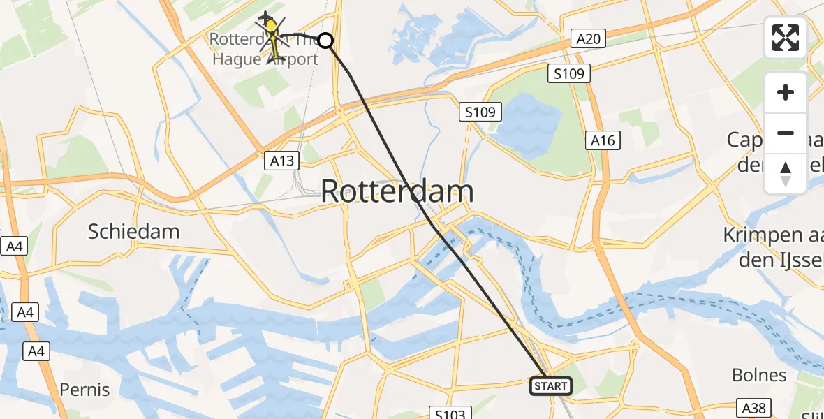 Routekaart van de vlucht: Lifeliner 2 naar Rotterdam The Hague Airport