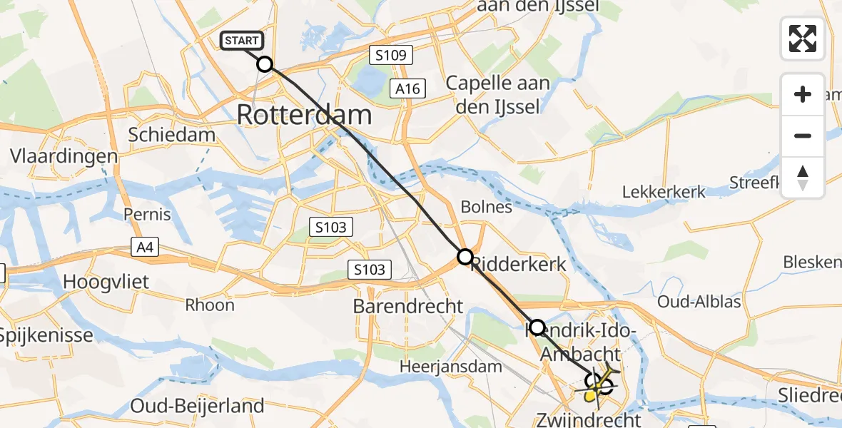 Routekaart van de vlucht: Lifeliner 2 naar Hendrik-Ido-Ambacht