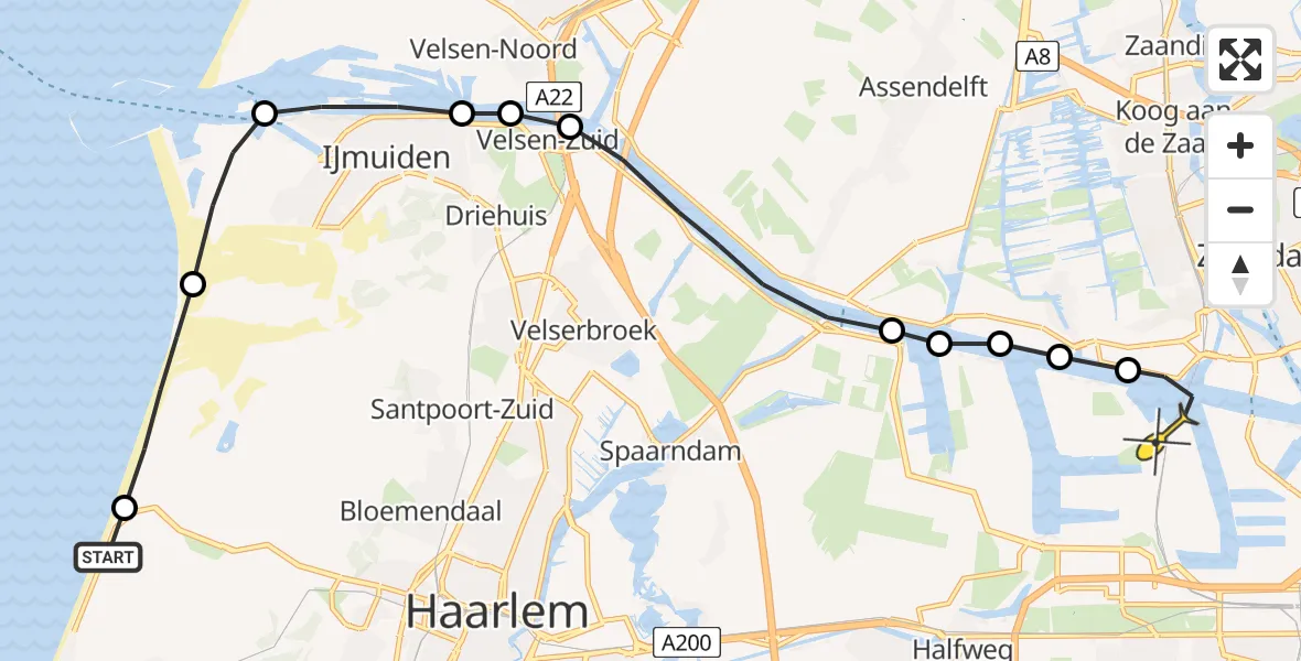 Routekaart van de vlucht: Lifeliner 1 naar Amsterdam Heliport