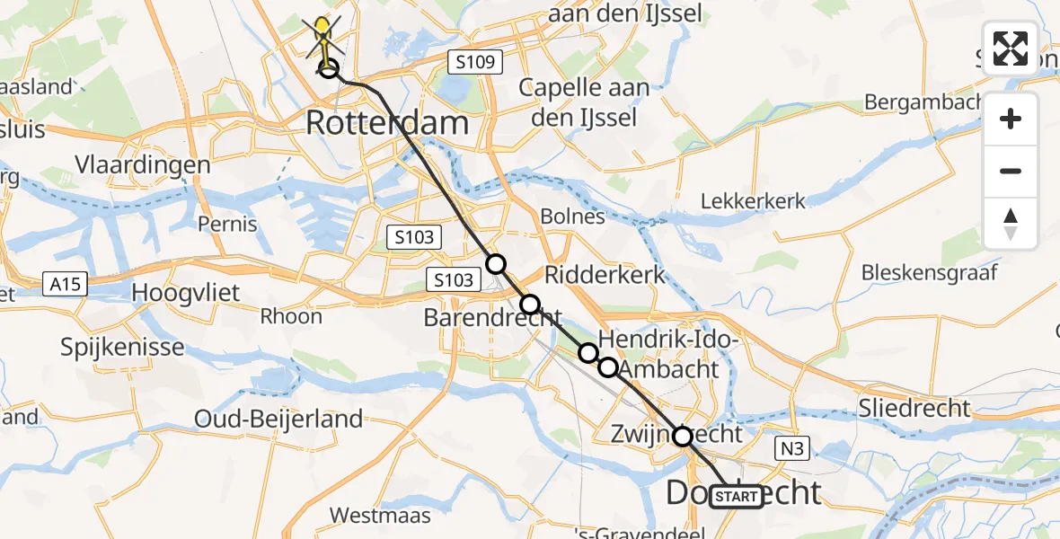 Routekaart van de vlucht: Lifeliner 2 naar Rotterdam The Hague Airport