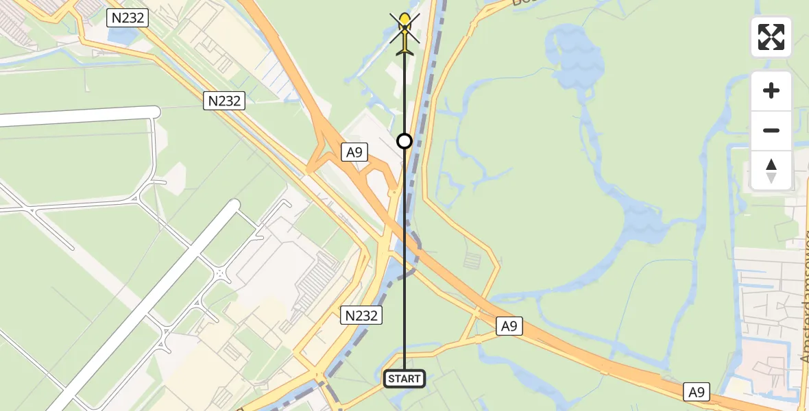 Routekaart van de vlucht: Politiehelikopter naar Badhoevedorp